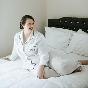 Luxury Bridal PJs | White JCrew Pajamas Trimmed in Black | “Mrs” | Size XXL